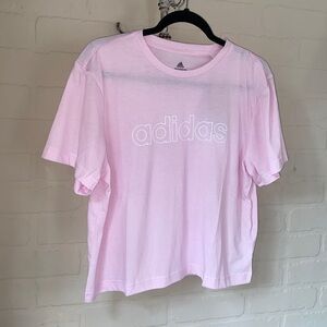 Adidas pink crop‎ top logo poly cotton blend medium NEW